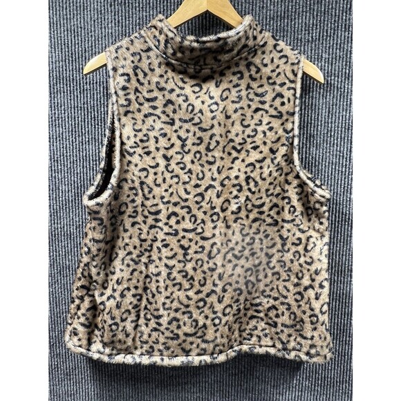 Emery Rose Vest Women 3XL Full Front Zip Leopard Print Fleece Sleeveless Outdoor - Picture 3 of 8
